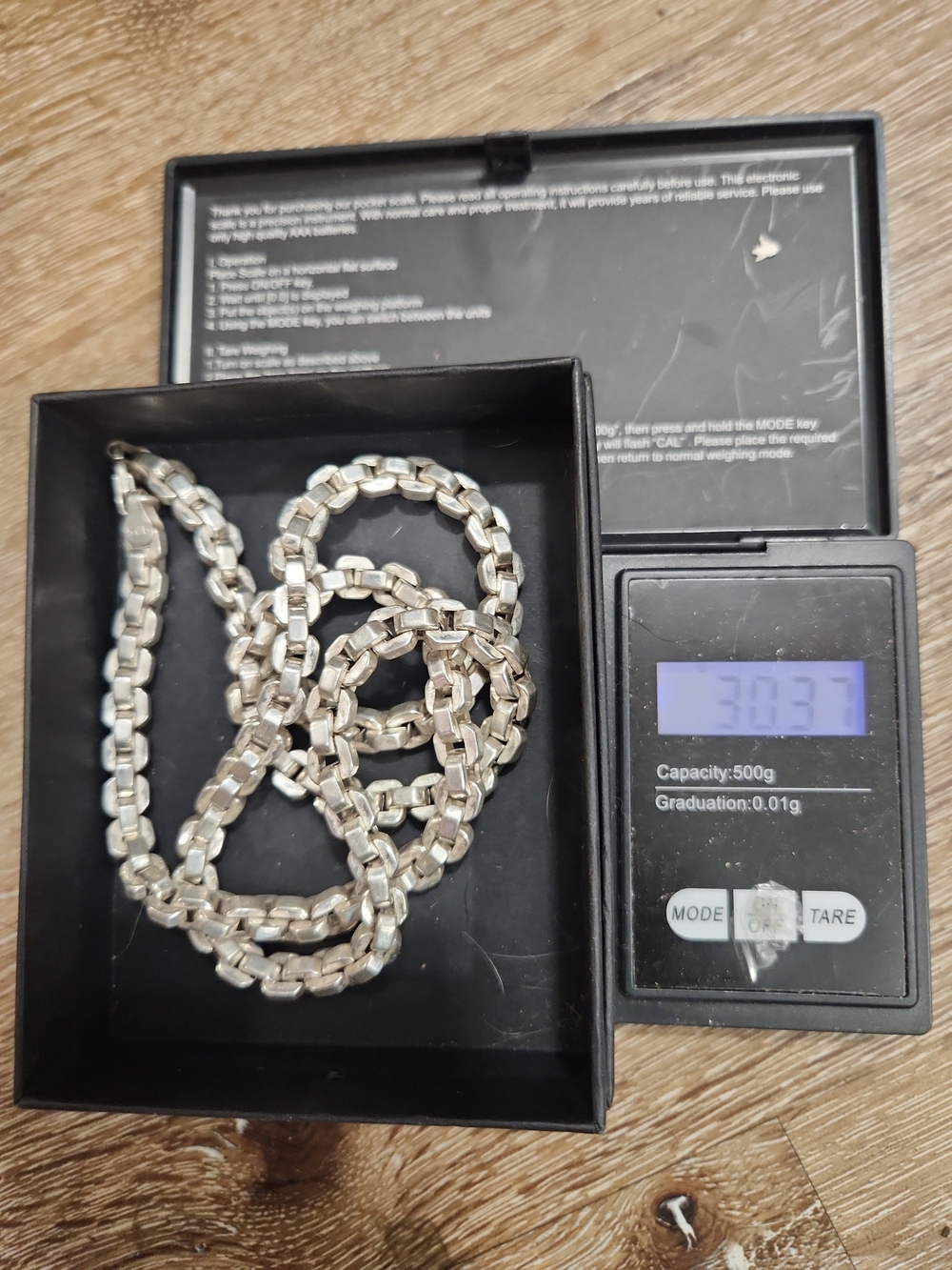 Polished Silver Box-Link Necklace - Silver